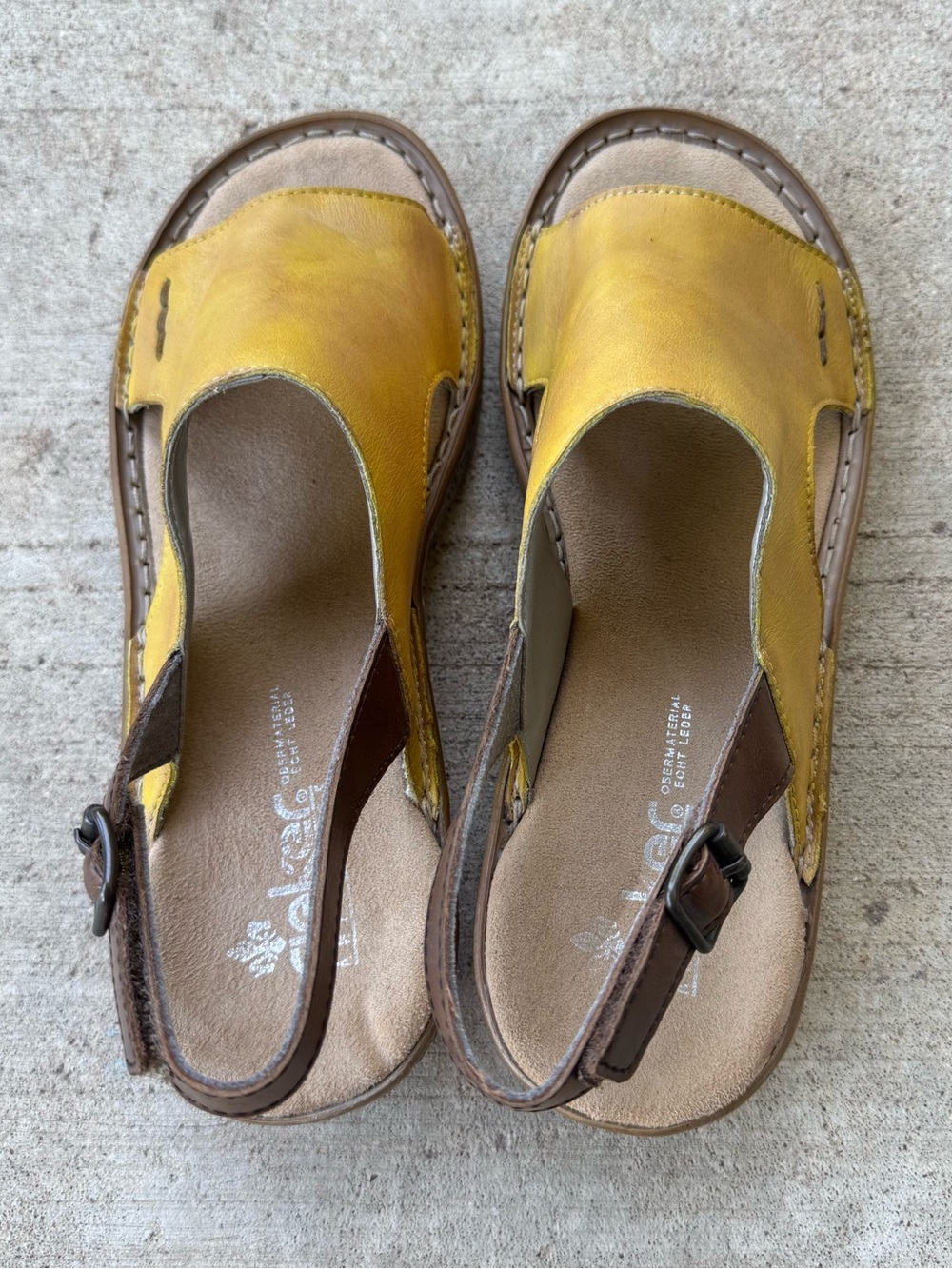 RIEKER Antistress 
Boho Yellow Leather Sandals European Designed Size 37 EU - Picture 4 of 5